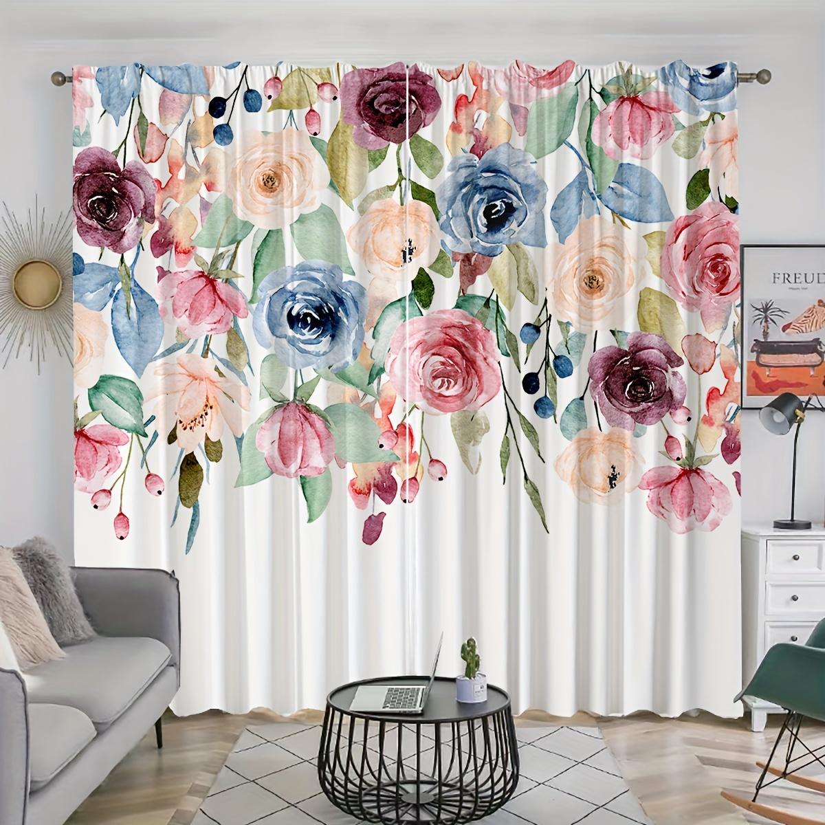 

Seamless Border With Colorful Flower Patterns Watercolor Falling Leaf Prints Curtains For For Living Room Bedroom For Home Deco 2x50W100H(CM)&rod pocket