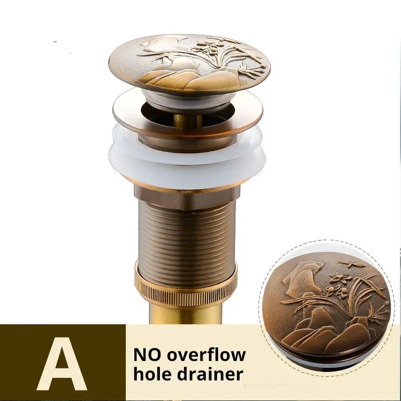 Bathroom Basin Sink Pop Up Drain Antique Brass Clic-clac Waterlet Vanity Sink Waste Drainer Art Carving Bathroom Accessories