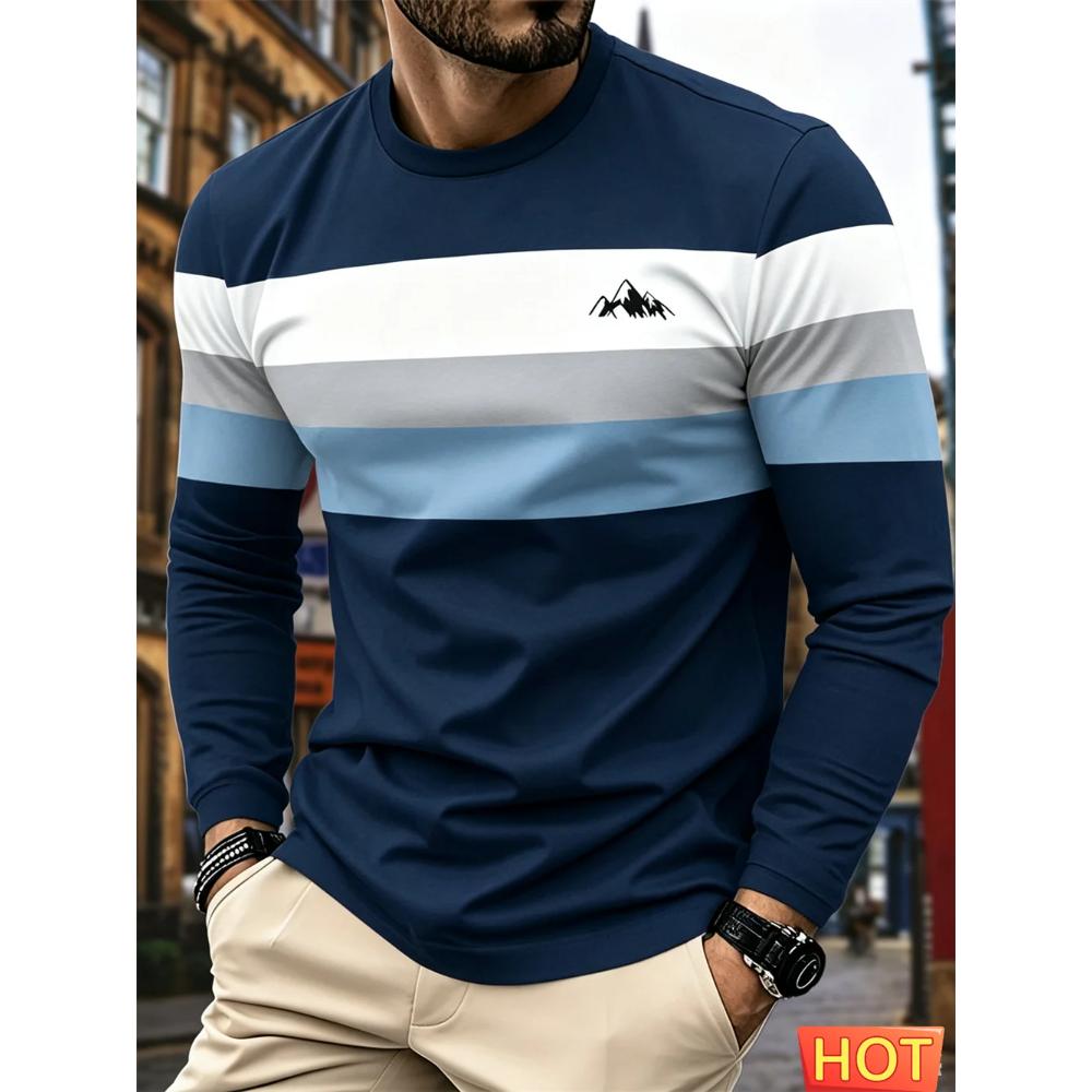 Haut Rayé Polyvalent pour Homme Décontracté Manches Longues Respirant Confortable Simple Pulls Manches Longues Homme