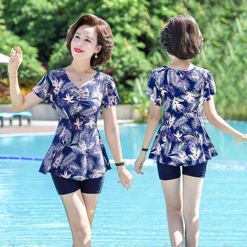 Plus Size Two-Piece Swimsuit for Mature Women - Conservative and Loose Fit Swimwear for Spa and Hot Spring