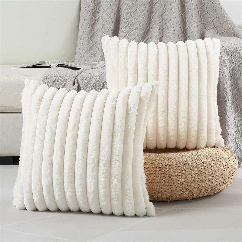 45x45cm Double-Side Faux Fur Plush Decorative Throw Pillow Covers Wide Stripe Couch Cushion Case Soft Fluffy Pillowcases JAF068