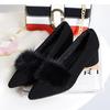 Women's 2025 Trendy Genuine Leather Mink Fur Loafers, Chunky Heel, Velvet-Lined, Furry Winter High Heels, Pointed Toe Shoes