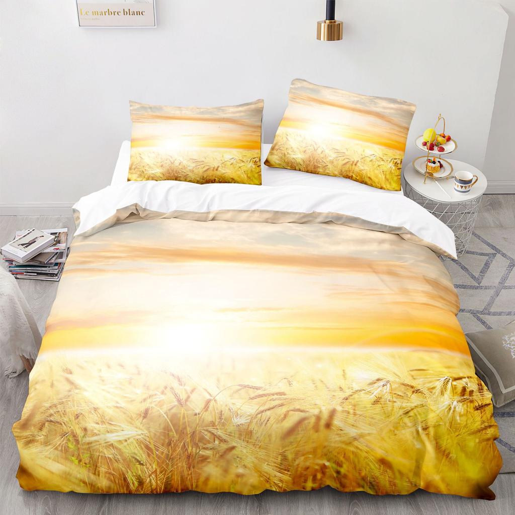 Wheat Field Lpluscape Soft Duvet Cover Quen Golden Wheat Ears Bathed In Sunlight Comfortable Quilt Cover Farm Theme Beding Set Warm Plus Nice