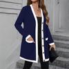 Women's Knitted Pocket Single-breasted Mid-length Contrast Color Casual Long-sleeved Cardigan Jacket