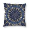 Navy Blue And Gold Square Pillowcase Polyester Linen Velvet Pattern Zip Decorative Car Cushion Cover