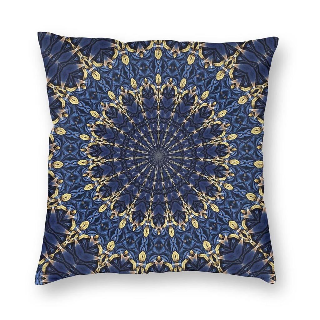 Navy Blue And Gold Square Pillowcase Polyester Linen Velvet Pattern Zip Decorative Car Cushion Cover