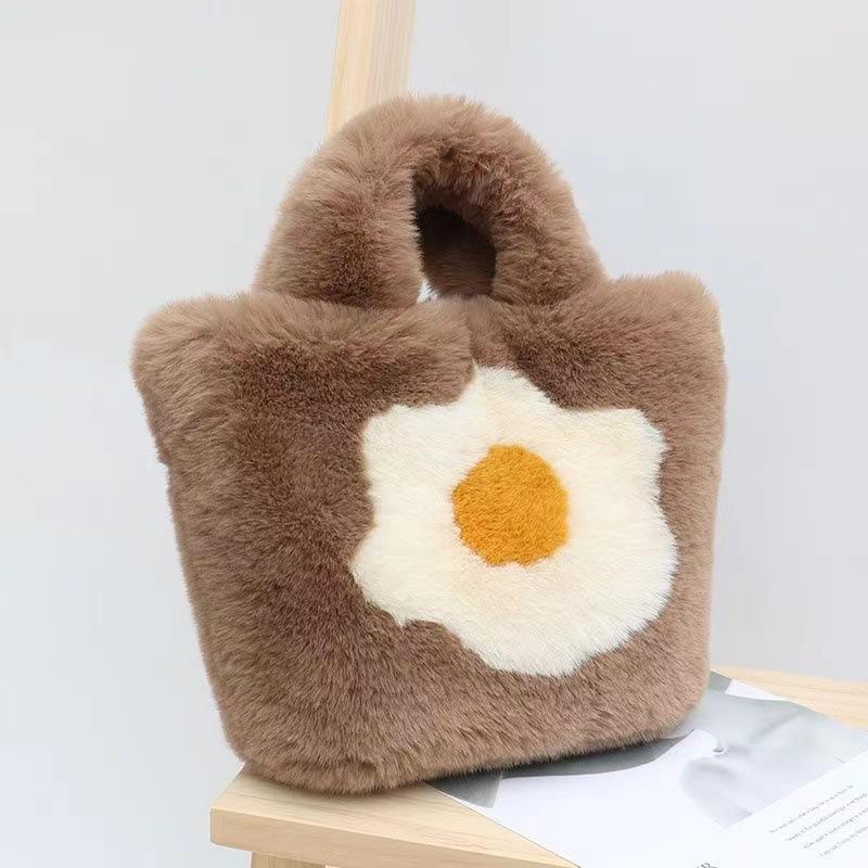 Autumn new tote bag plush bag poached egg fried egg sunflower handbag messenger bag shoulder bag