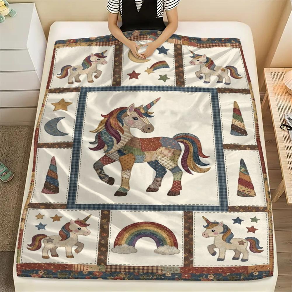 Unicorn Animal Print Flannel Blanket, High Quality Comfortable for All Seasons, Home Decor, Warmth and Comfort, Perfect for Christmas Gifts138