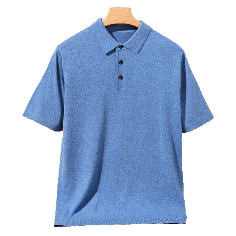 Men's Casual Polo Collar Knitwear: Spring/Summer Solid Color Short Sleeve Pullover