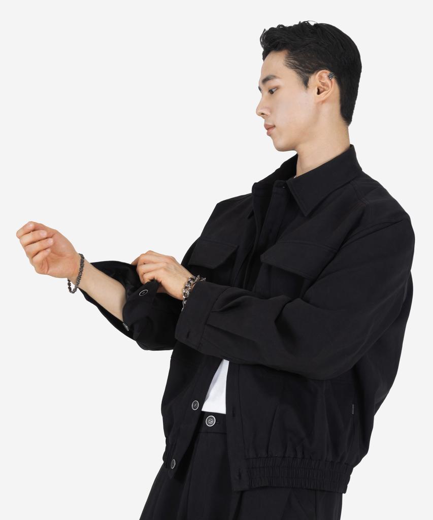 BUCKLE DOWN Simple Oversized Lyocell Twill Jacket (Black)