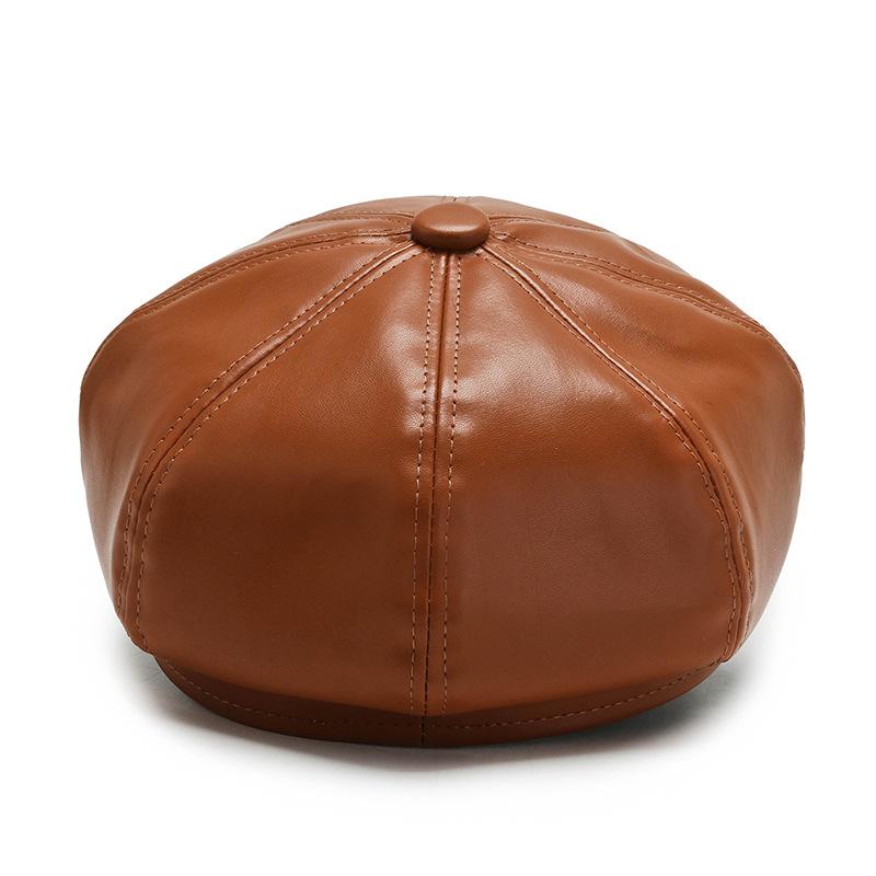 Autumn and Winter Trendy PU Leather Octagonal Hat Beret Outdoor Windproof and Warm Sun Hat Fashionable Casual Baseball Cap