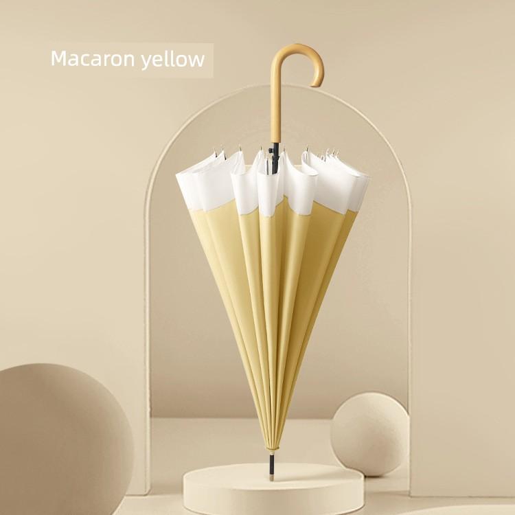 16-Rib Umbrella with Japanese-Style Fresh Design, Leather Handle, Curved Hook, Straight Pole, Large Double-Person Umbrella for Sun and Rain, Gift or