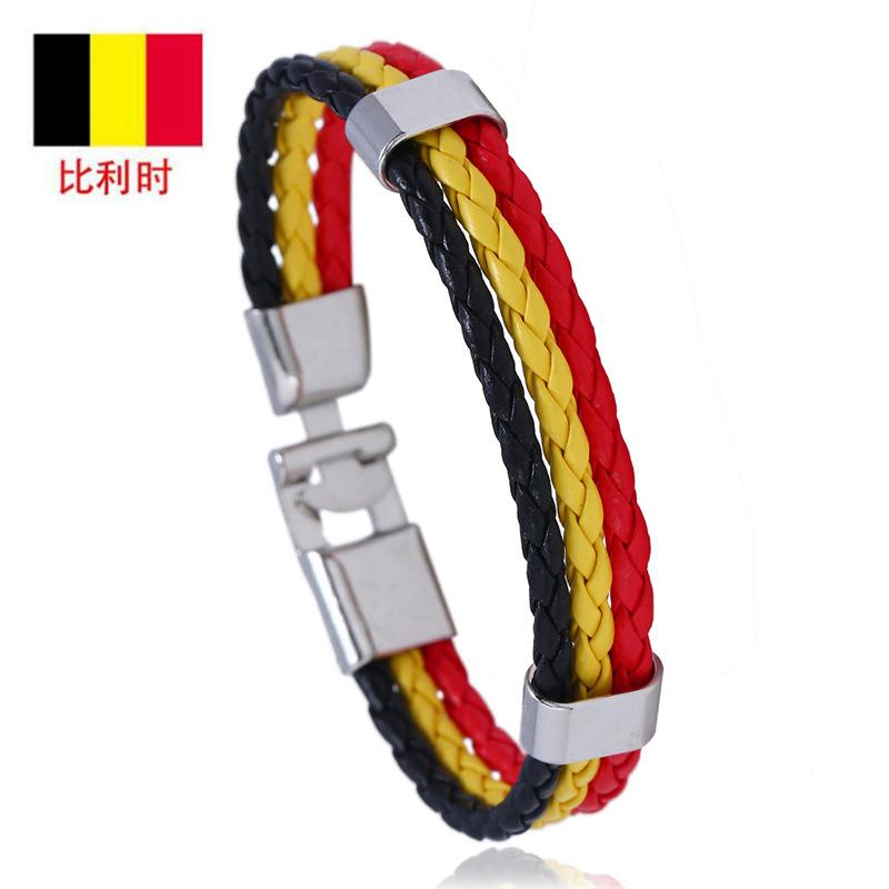 Geflochtene Flaggenfarbe Lederarmband PU Kunstleder Manschette Fußball Weltmeisterschaft Land Armband Unisex Schmuck