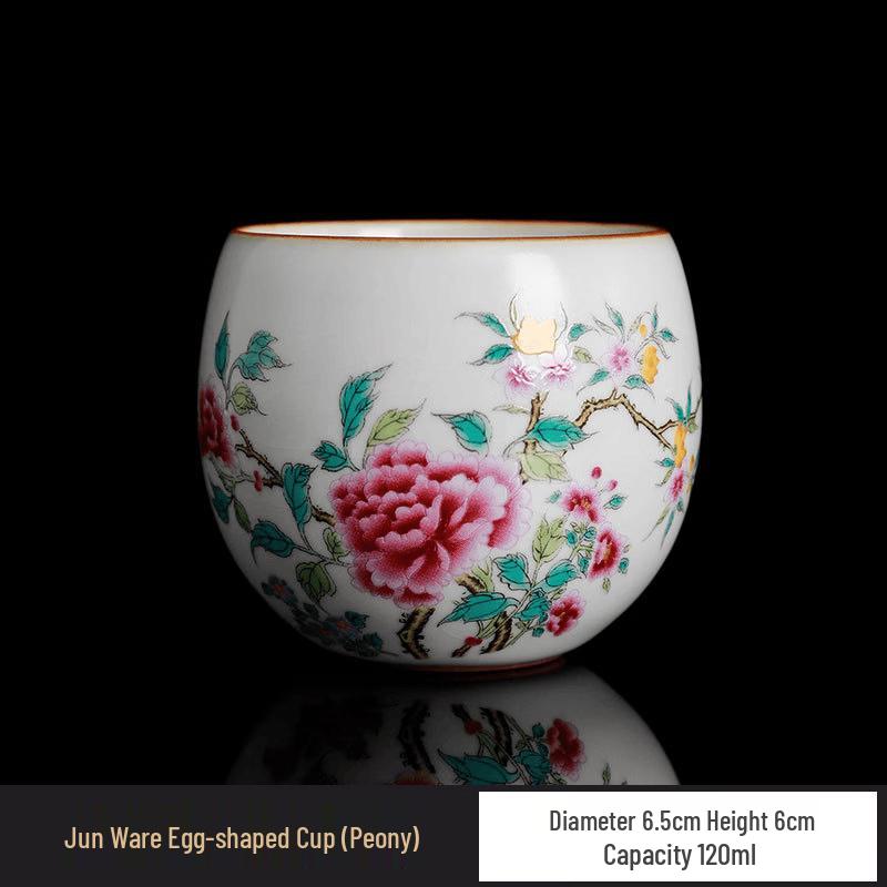 Chaxun Ru Ware Peony Ceramic Teacup