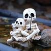 Skeleton Ornament Parent-Child Skull Fishing Design Hand-Painted Resin Figure Garden Pond Balcony Halloween Party Decor