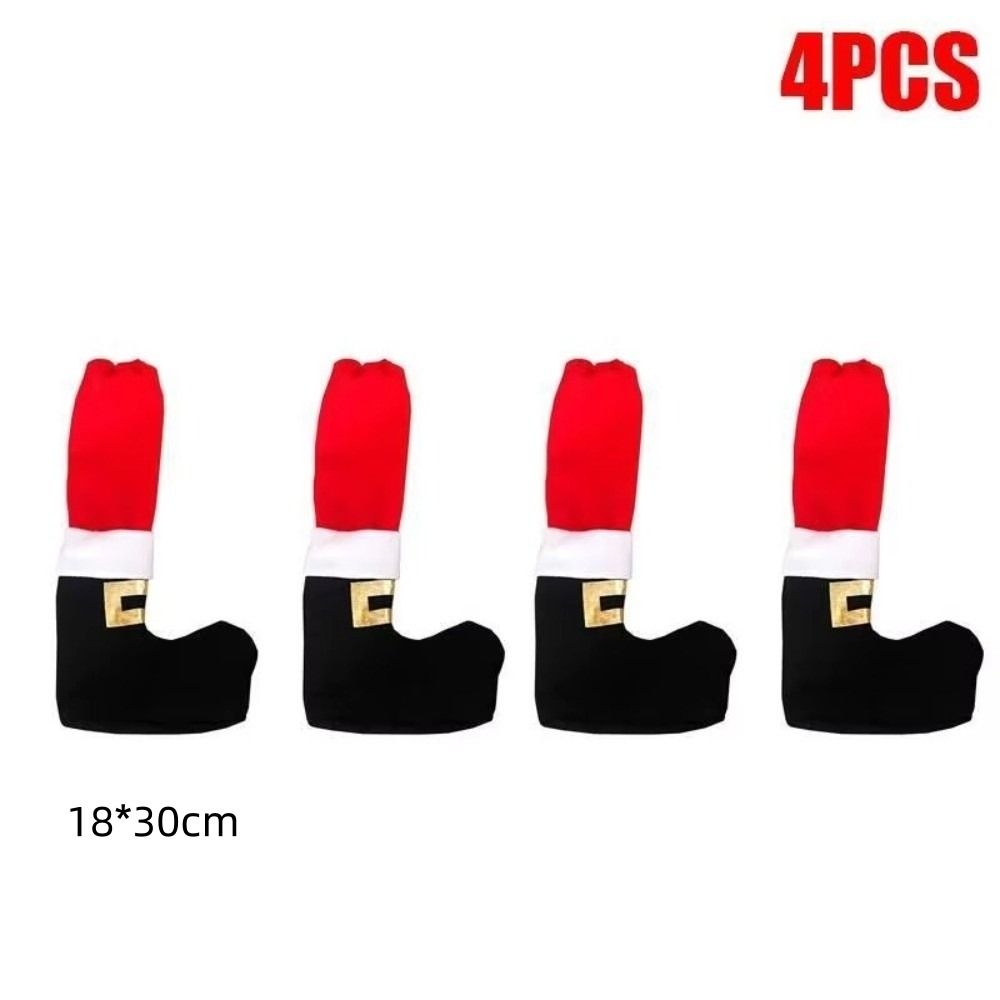 4PCS Anti Slip Christmas Table Chair Leg Cover Santa Claus Boots Covers Merry Christmas Decors Xmas Table Feet Mats