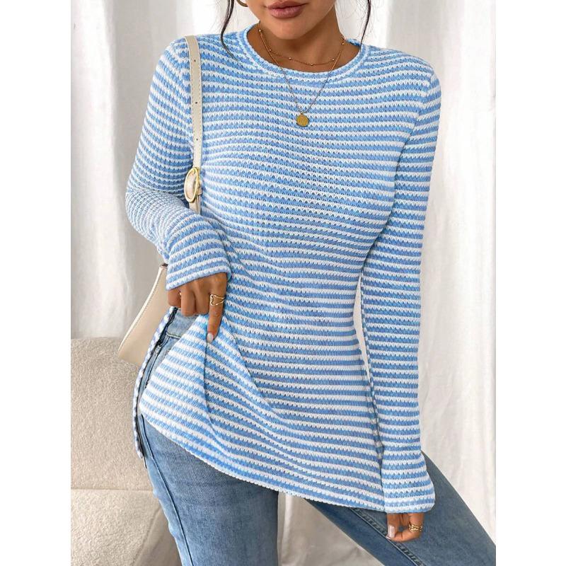 New Round-neck Slit Long-sleeved Versatile Casual Women's Base Layer T-shirt