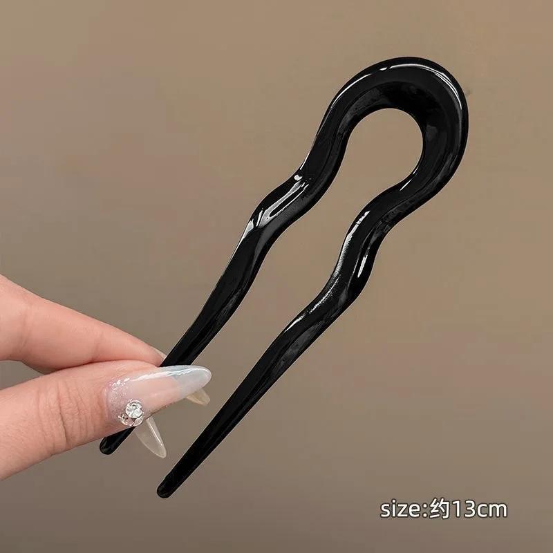 

U-Shaped Hair Fork Vintage Tortoiseshell Acetate Acrylic Hairpin Geometric Design Headwear Hair Sticks Women Girls Accessories чёрный