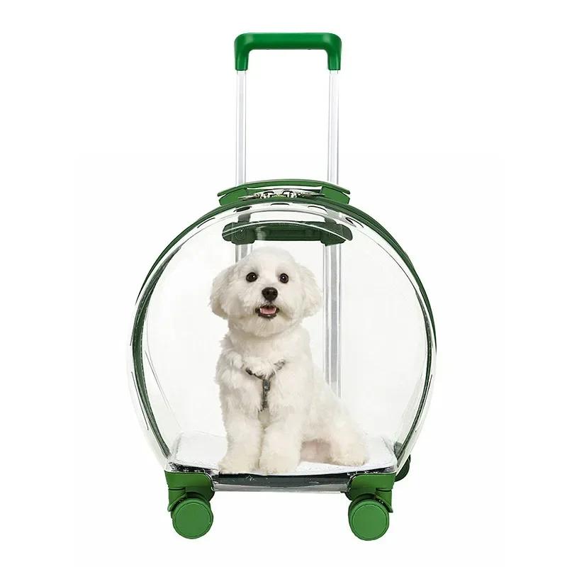 

Тележка для переноски кошек Puppy Move, прозрачный рюкзак для домашних животных, транспортировка животных и товары для путешествий, товары для домашних животных с колесами зелёный