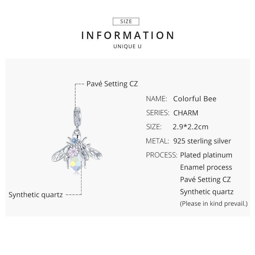 BAMOER Autentic 925 de argint Sterling albină colorată Breloc cu mărgele CZ pentru brățară, fabricarea de bijuterii DIY