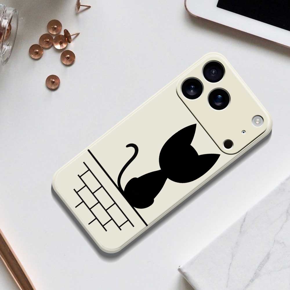 For iPhone 17 Pro Max Case Black Cat On the Wall Pattern Printing Straight Edge TPU Phone Back Cover