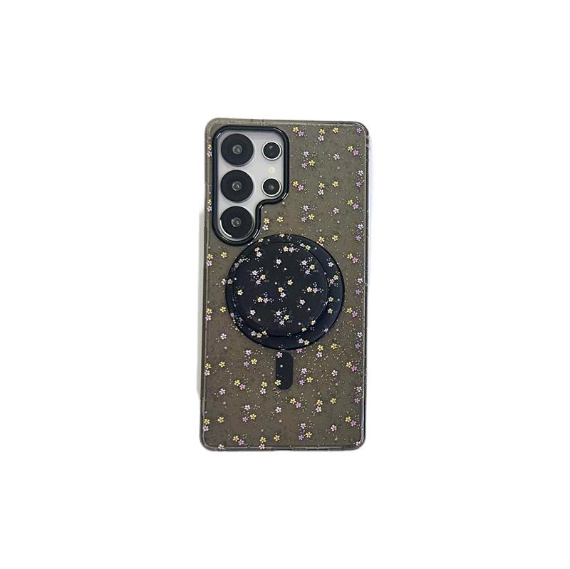 Koreanische minimalistische Glitzerblumen-Magnet-Handyhülle für Samsung S25 Ultra/S24 Plus