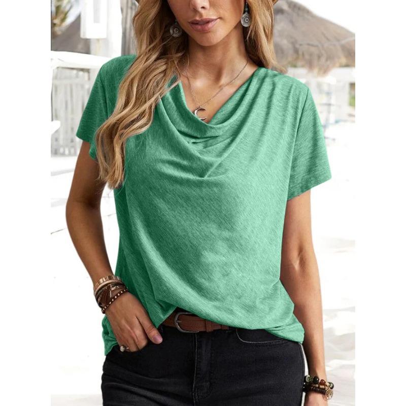 Women Casual Solid Color Short Sleeve Loose T Shirt