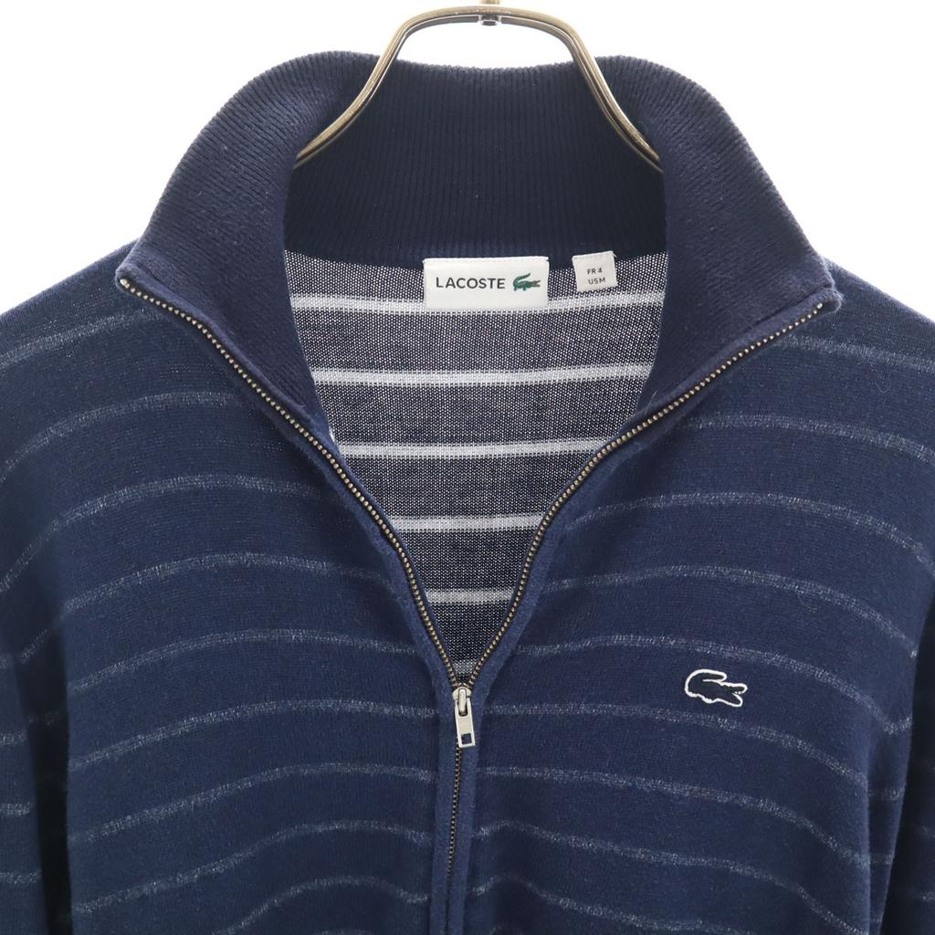 LACOSTE Border Pattern Long sleeve knit Zip jacket M Navy Men's Used