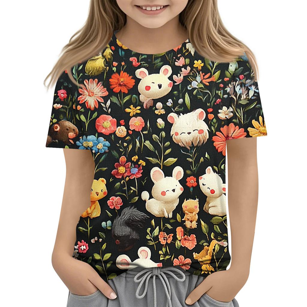 Children's Printed Round Neck Short Sleeved Casual T-shirt