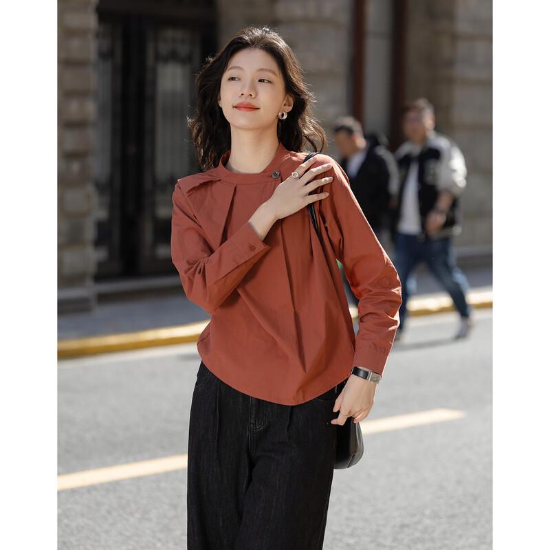 Demana New Chinese Style Pleated Cotton Shirt S