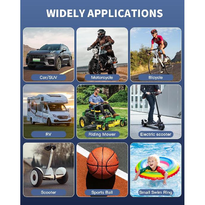 Tire Inflator Portable Air Compressor - 150 PSI Portable Air Pump for Car Tires, Cordless Electric Bike Tire Pump with Digital Pressure Gauge, LED