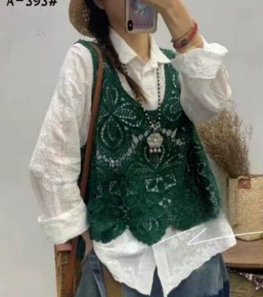 Z2005 Spring and Autumn Series Temperament Lace Embroidery, Vest Wear Foreign Style Loose and Thin Stacked Cotton Thread Vest