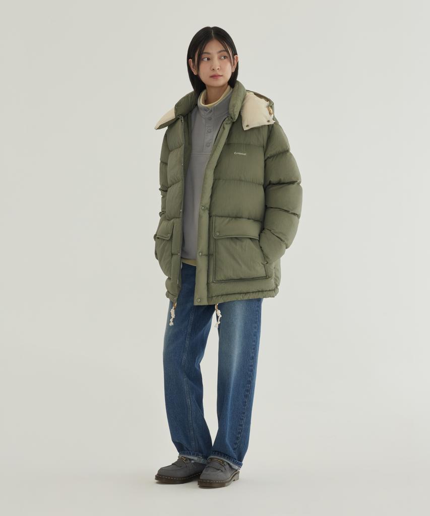 COVERNAT Detachable Hooded Mid Down Jacket Olive