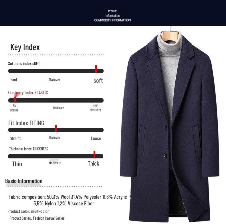 Winter Mid-Length Woolen Overcoat for Middle-Aged & Young People - Lapel Fashion Casual Style