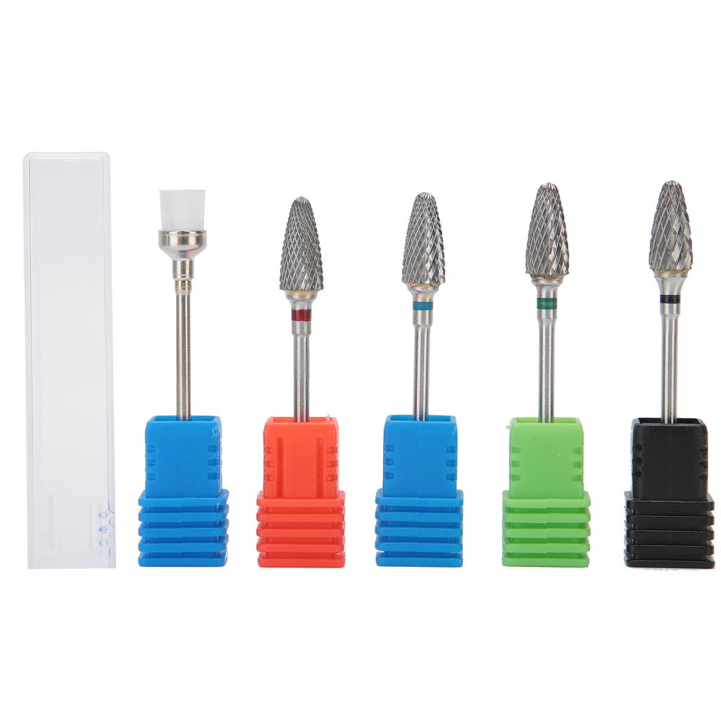 5pcs Tungsten Steel Nail Polishing Grinding Head Nail Drill Bits Dust Brush Manicure Tool Set