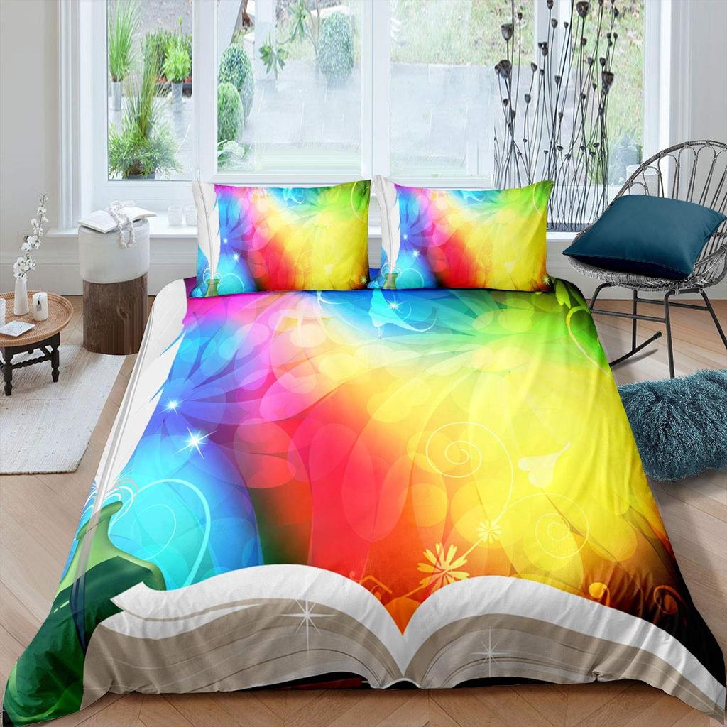 Books Lovers Gift Duvet Cover Set Full Size,Readers And Literary Lover Bedding Sets,Vintage Librarians Bookshelf Comforter Cover