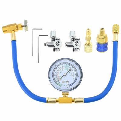 Refrigerant Charging Hose Kit Gauge,BPV31 Piercing Tap Valve,R134A Low Side Quick Coupler,Adapter 5/16''SAE Female To 1/4'' Male