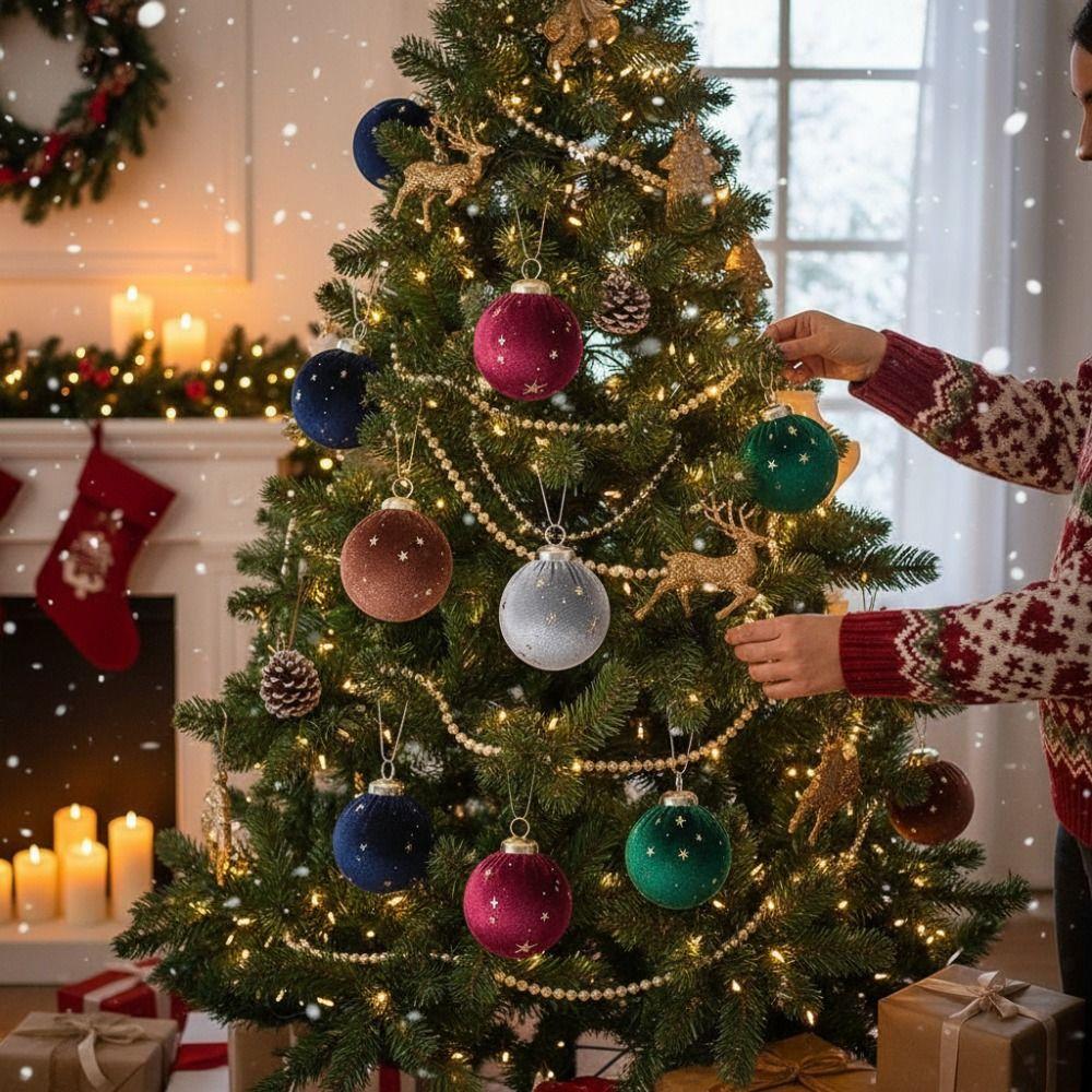 12Pcs/set Shiny Velvet Christmas ball Ornaments 6cm Christmas Tree Decoration Window Decoration