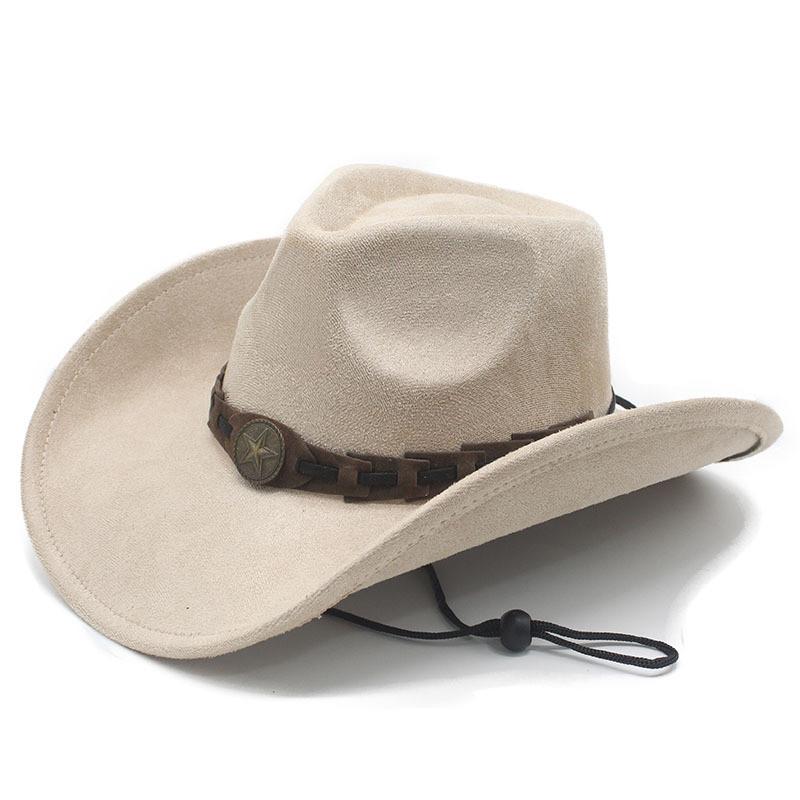 Vintage Western Cowboy Hat With Suede Fabric And Large Brim For Fashion And Sun Protection