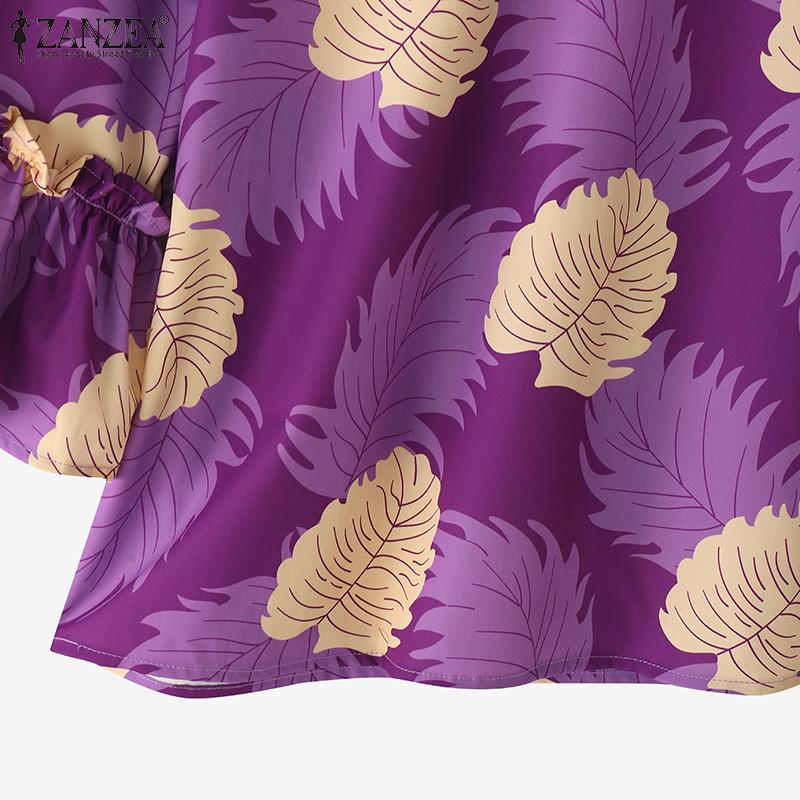 ZANZEA Blouse d'été décontractée à col rond et manches 3/4 amples à fleurs pour femmes