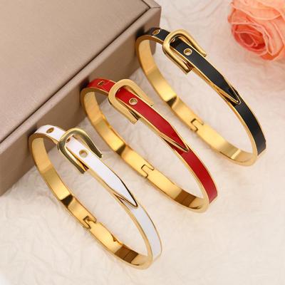 Fashion Stainless Steel Metal Bangles Neutral Belt Buckle Adjustable Bangles Minimalist Daily Wear Exquisite Jewelry Accessories