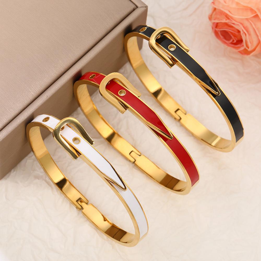 Fashion Stainless Steel Metal Bangles Neutral Belt Buckle Adjustable Bangles Minimalist Daily Wear Exquisite Jewelry Accessories