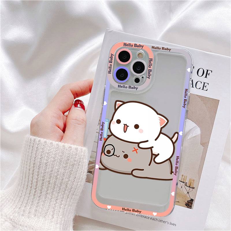 Mochi Peach Cat Phone Case for iPhone 11 12 13 Mini Pro Max 14 Pro Max Case shell