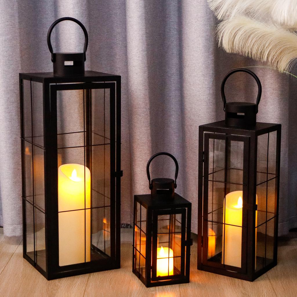 Set of 3 Square Candle Lanern Perfect Size Home Decoration Outdoor Wedding Lanterns With Tempered Glass
