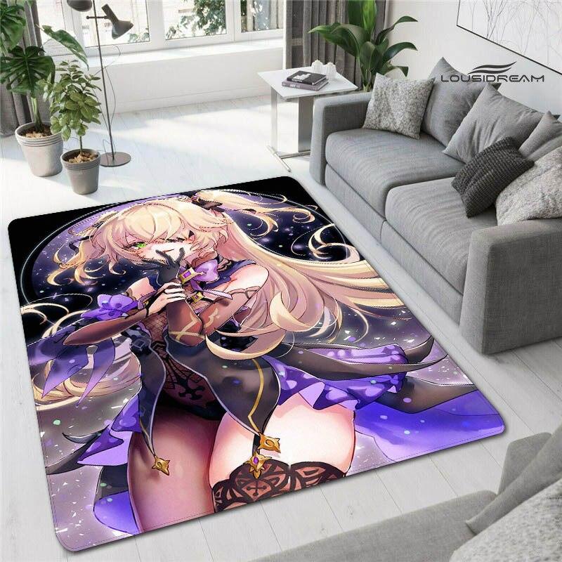 Genshin Spiel Cartoon Druck Teppich Wohnzimmer Schlafzimmer Teppich rutschfeste Fußmatte Kinderspielzimmer Teppich Fotografie Requisiten