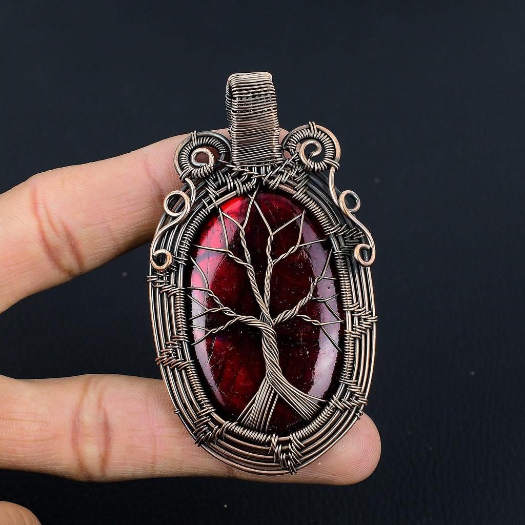 Tree Of Life Red Flash Labradorite Pendant, 999 Copper Wire Wrapped Jewelry, Gemstone Jewelry Pendant, Handmade Wedding Gift Jewelry