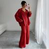 Spring Fashion Plus-Size Women's Two-Piece Set: Linen-Style Shirt & High-Waisted Loose Pants