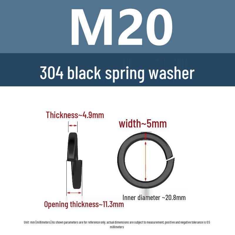 Yigu 304 Stainless Steel Black Spring Washer - Thickened Split Design for Shock Absorption
