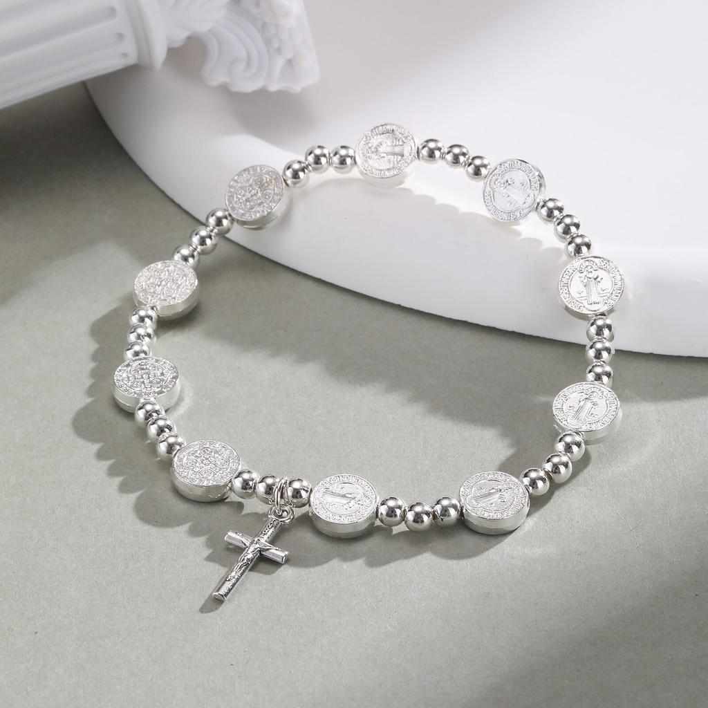 Religious Cross Bracelet Round Rosary Children Baptism Bracelet Favor Catholic Mini Rosary Beads Bracelet For Women Gift