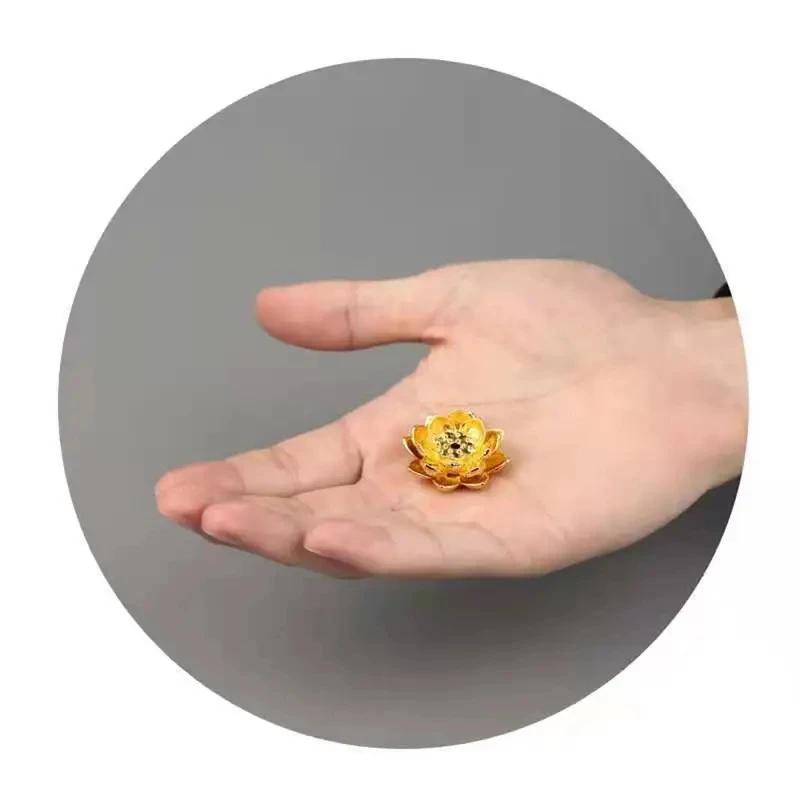 1Pc Mini Golden Lotus Shaped Incense Stick Holder Sandalwood Incense Censer Metal Craft Home Decoration (Without Incense)